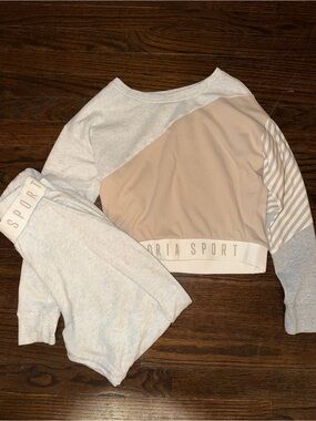 Victoria Sport Heather Gray and Blush Cropped Sweatshirt Set